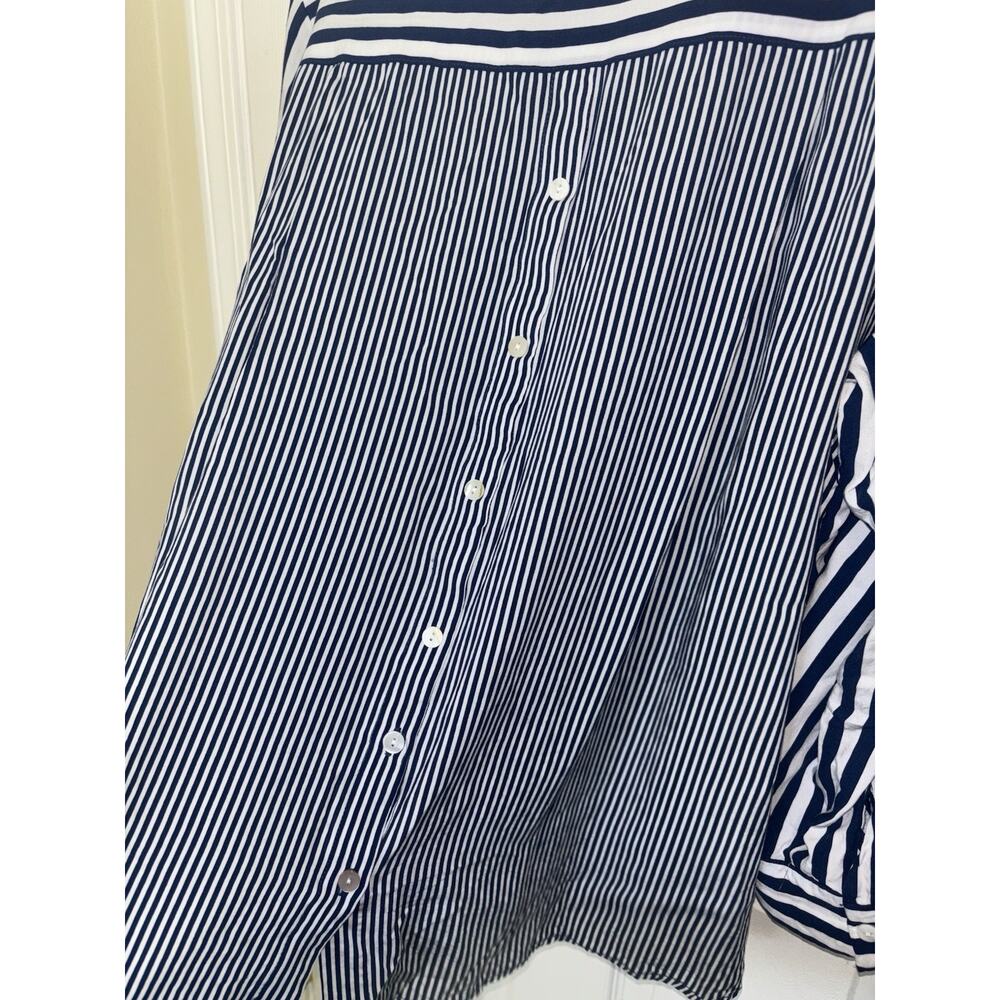 Jane Delancey Navy White Striped Roll Tab Sleeve Top 3X Nautical Coastal - Picture 5 of 8